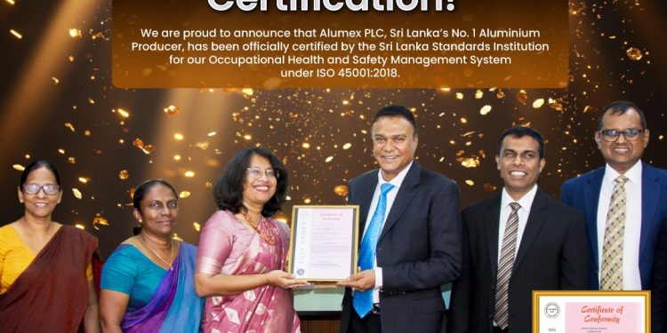 Alumex PLC පාරිසරික හා සෞඛ්‍ය ප්‍රමිතීන් ආරක්ෂණය වෙනුවෙන් ISO හා GHG තත්ත්ව සහතික වලින් පිදුම් ලබයි