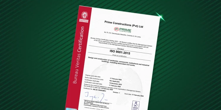 Prime Constructions achieves ISO 9001:2015 Certification, reassuring commitment to quality and trust